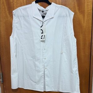 Adolfo Dominguez White Sleeveless Button-Down Shirt
